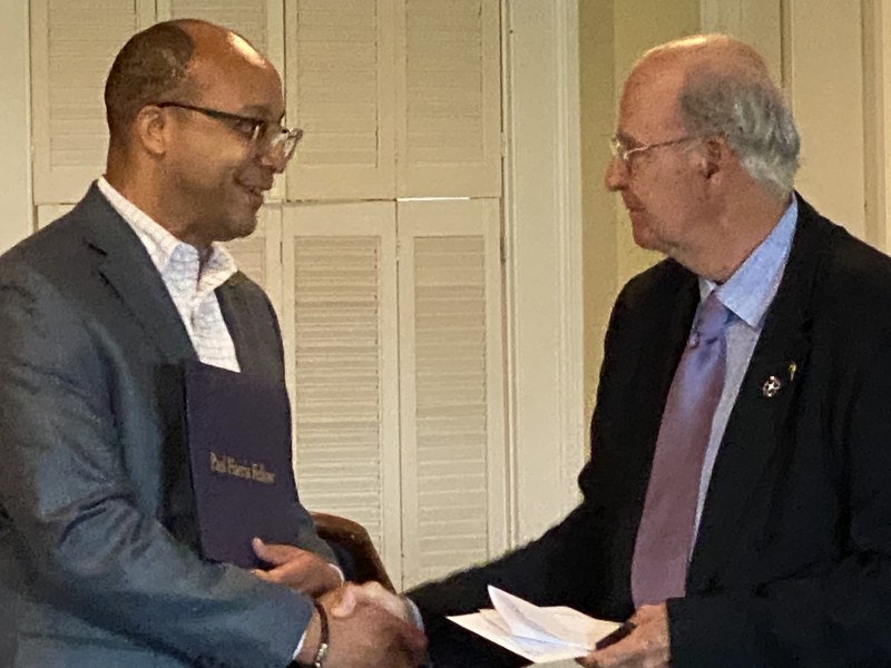 Bob Stallworth, PDG presents Bryon Wall with his first Paul Harris Award
